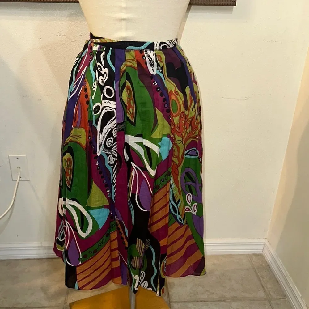 Casual Studio MADE IN INDIA Colorful Abstract Women's Gauze Skirt Size M - Picture 9 of 13